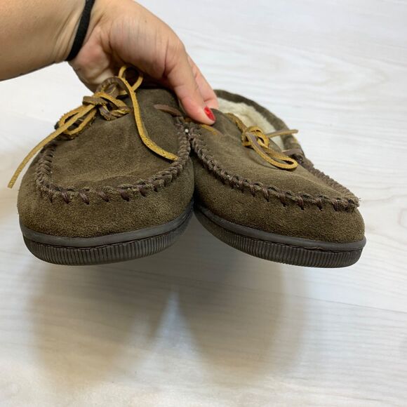 Minnetonka 3908 Men\'s Brown Leather Faux Fur Lined Slipper Moccasins Size 10 M main image 11